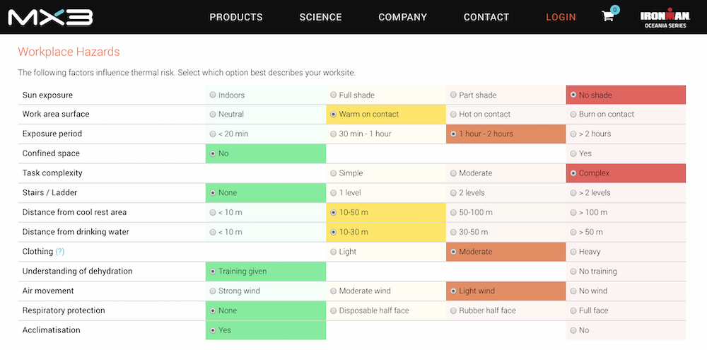 Screenshot of a product comparison table displaying features and attributes in color-coded categories.