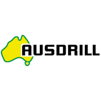 Logo of Ausdrill featuring the company name in bold black letters beside a yellow outline of Australia.