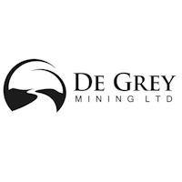Logo of De Grey Mining Ltd, featuring a stylized graphic of a river and hills with the company's name in bold, black text.